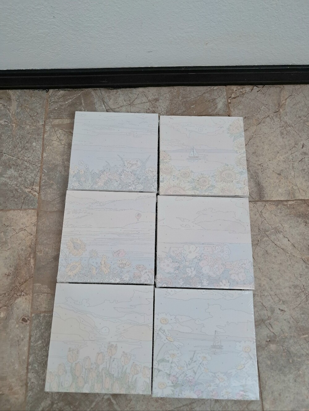 Canvas Art Board Paint By Number Set Of 12 Has 6 Different Desings Floral Artsy